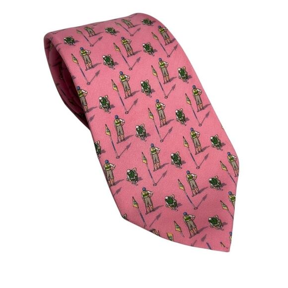 Polo Ralph Lauren Men's Pink Silk Tie Golf Theme Geometric Pattern - Picture 1 of 13